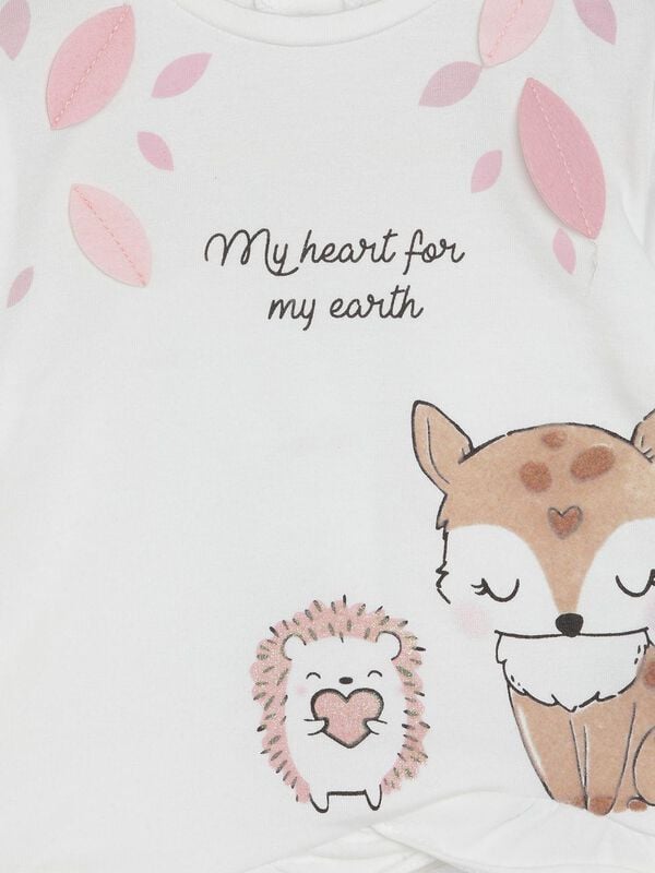 Knitted T-Shirt With Print And Ruffles At Hem image number 2